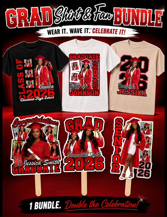 2026 Graduation Family Bundle (10 Shirts + 10 Fans)